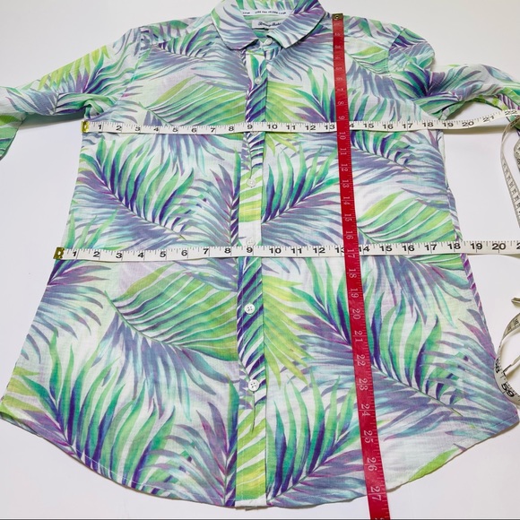 Tommy Bahama Tropical Cotton Long Sleeve Sheer Top Green Purple - Picture 5 of 8